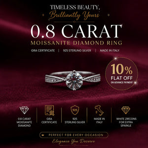 0.8 Carat GRA Certified Moissanite Diamond Ring — 925 Italian Sterling Silver | Luxury Gift