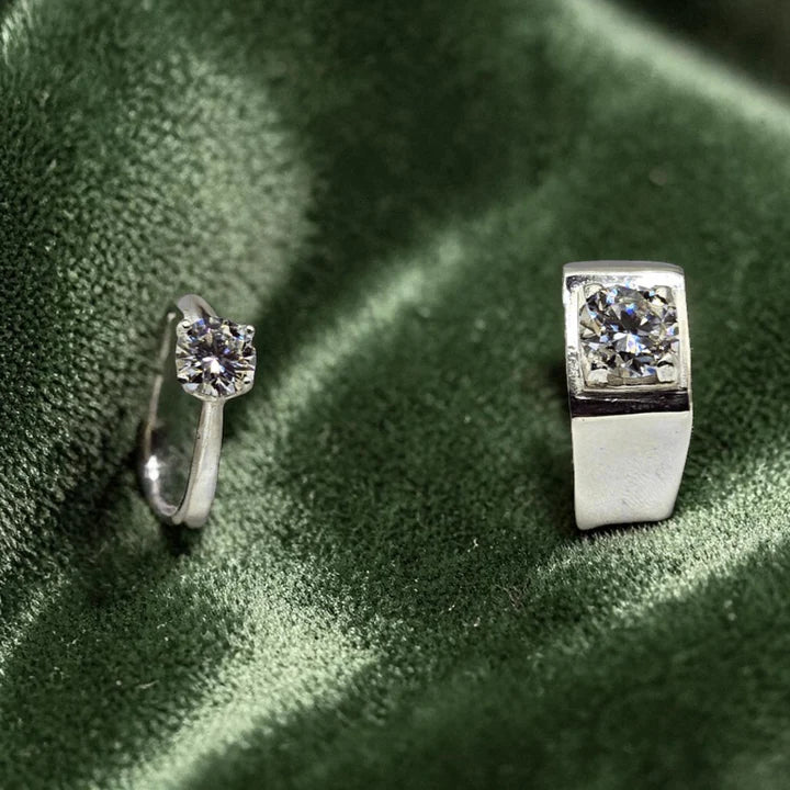 Moissanite Diamond Couple Rings |Silver| 1 Carat Ladies & 2 Carat Gents |GRA Certificates
