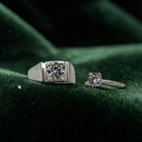Moissanite Diamond Couple Rings |Silver| 1 Carat Ladies & 2 Carat Gents |GRA Certificates