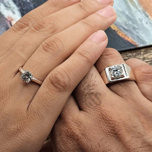 Moissanite Diamond Couple Rings |Silver| 1 Carat Ladies & 2 Carat Gents |GRA Certificates