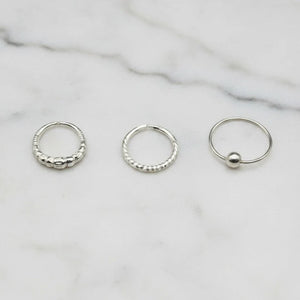 Silver Nose Ring Pack of 3 | Twisted & Hoop |