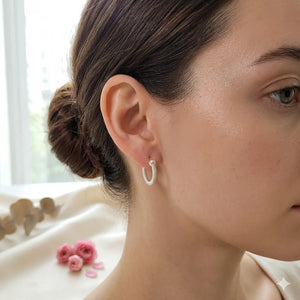15mm Handmade Twisted Pure Silver Hoop Earrings — Textured Bangle Style | Lightweight Everyday Wear