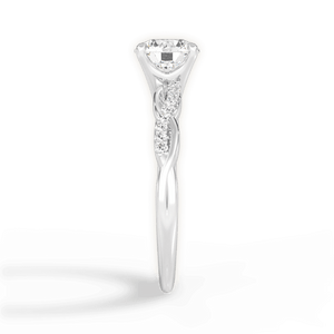 The Mia Round Cut 14kt White Gold Petite Half Diamond Twist Engagement Ring